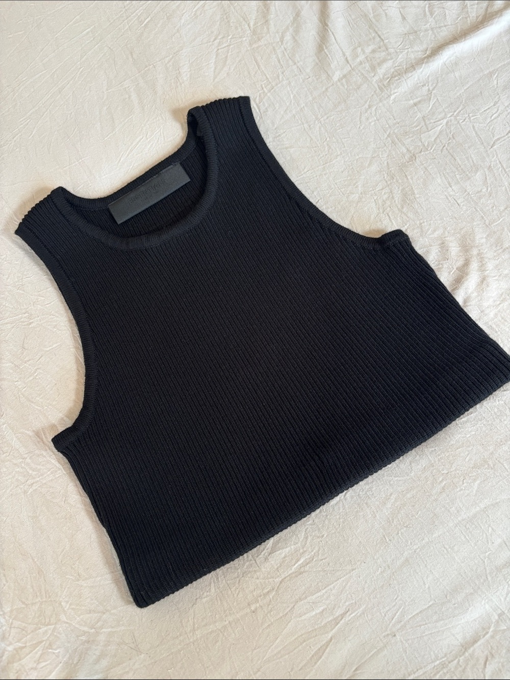 Fear of God Essentials Black Rib Knit Cropped Tank S